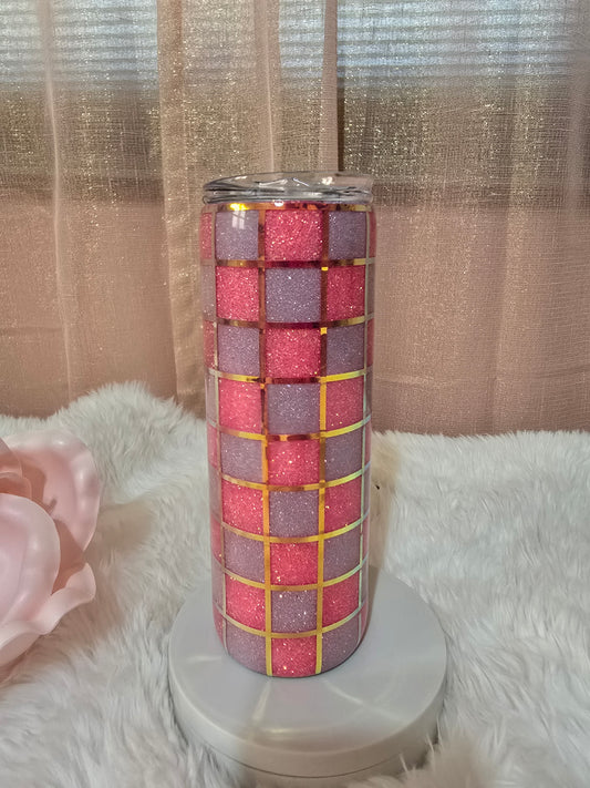 20oz Two Toned Pink Checker Tumbler